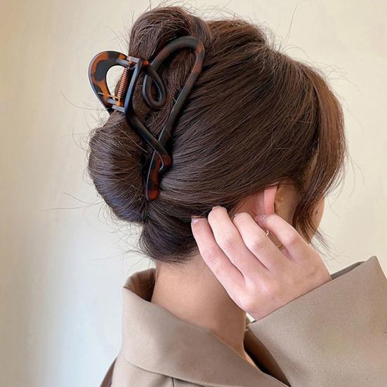 Женский коготь для волос в форме сердца, зажим для волос, противоскользящие зубы, заколка для волос на затылке, прозрачный леопардовый узор, большой коготь для волос акулы, аксессуары для волос