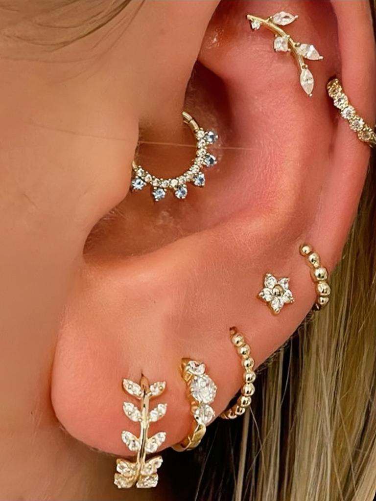8pcs/set Exquisite Cubic Zirconia Leaf Geometric Ear Clip Stud Earring For Women's Wedding Party Accessories, High-End Jewelry