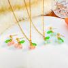 Red Sweet Cherry Clavicle Chain Necklace and Earrings Women's Summer Fashion Green Leaf Pink Cherry Fruit Pendant Zircon Set