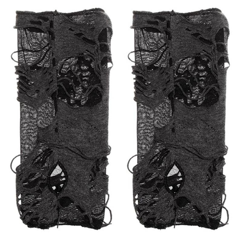 Gothic Black Fingerless Long Gloves Punk Hole Half-finger Glove Arm Warmer Beggar Cosplay Halloween Costume Accessories
