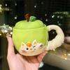 Мультяшная милая кружка-яблоко с крышкой, креативная ручка-котенок, керамическая чашка для воды, офисная кофейная чашка, сувенир