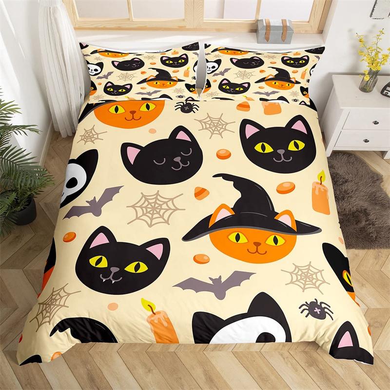 Cute Halloween Cat Duvet Cover Mystery Castle Bedding Collection For Kids Teen Microfiber Misty Forest Bat Quilt Cover Queen Bedclothes