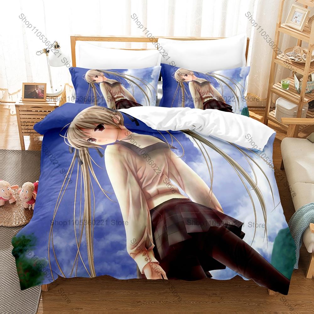 Аниме Yosuga No Sora Рисунок Комплект постельного белья из 3 предметов Пододеяльник с двумя наволочками Удобные бытовые принадлежности для кровати