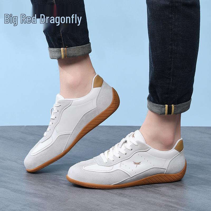 Red Dragonfly Men's Genuine Leather Retro German Trainers - 2026 Spring Collection, Wear-Resistant, Versatile, Casual Sneakers.