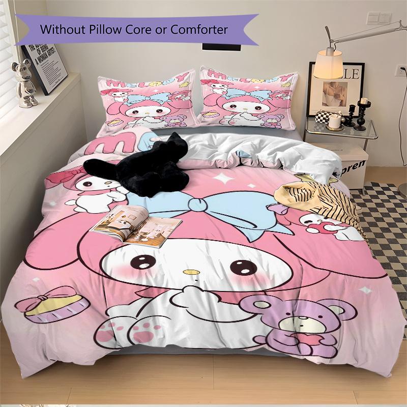 3 шт. Розовый Милый Набор Постельного Белья с Принтом My Melody Sanrio, Мягкое и Удобное Пододеяльник для Спальни, Гостевой Комнаты (Не включено).W070