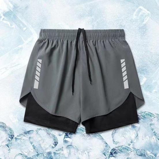 Men Swim Shorts Slim Fit Double Layers Quick Dry Conservative Breathable Swimming Drawstring Elastic Waist Swimming Trunks Water Sports Jogging Shorts