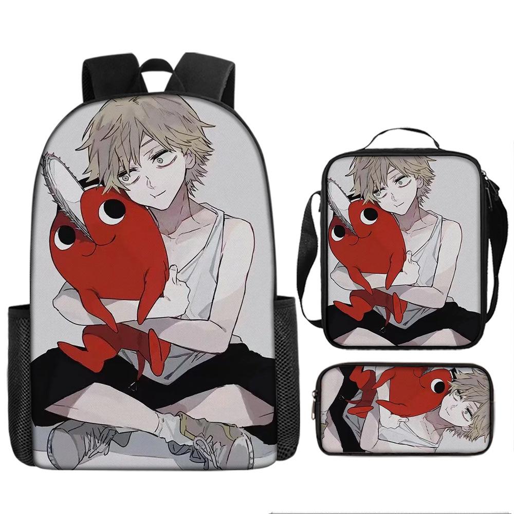 Chainsaw Man Anime Peripheral Backpack Set, Lightweight Large‑Capacity School Bag With Pencil Pouch, Casual Anime Daypack For Middle School Boys Girls
