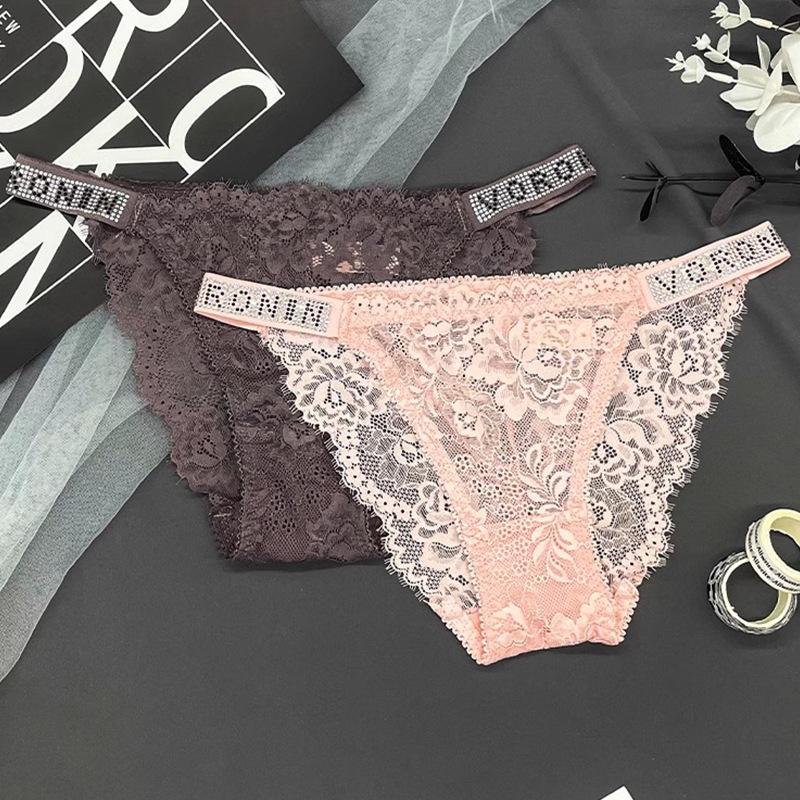 Горячие бриллиантовые сексуальные кружевные трусики-стринги с двойным поясом, бриллиантовые украшения, горячие простые дышащие полые легкие трусики-бикини