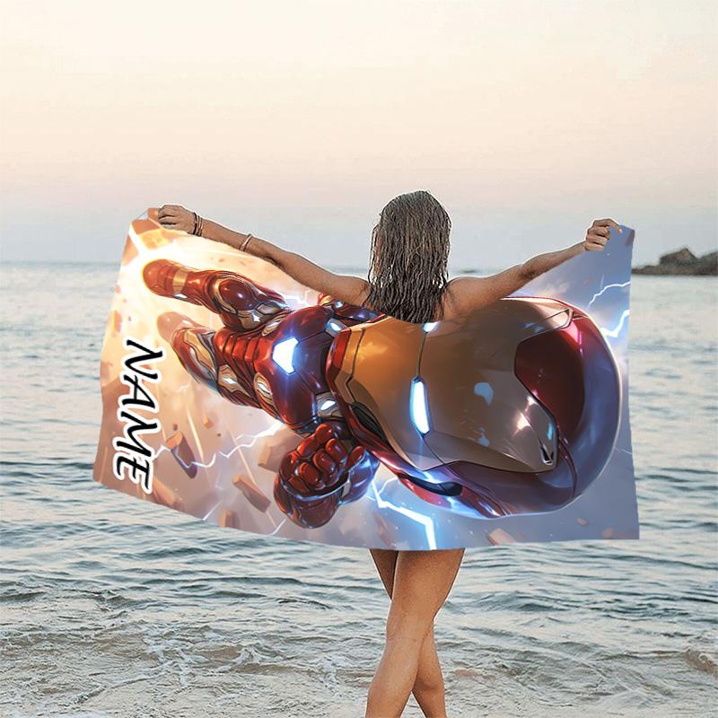 1pc Iron Man1 Beach Towel with Custom Name, Beach/Swimming/Bath/Picnic/Camping Towel, Suitable for Seaside Beaches
