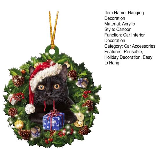 Рождественский мультяшный кот, автомобильное зеркало, подвесное украшение, акриловое многоразовое украшение заднего вида, мультяшный рождественский елочный орнамент, кулон