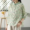 Spring Summer Breathable Loose Cotton Linen Printed Seven Quarter Sleeve Patterned Shirt Top for Women Blouses & Shirts