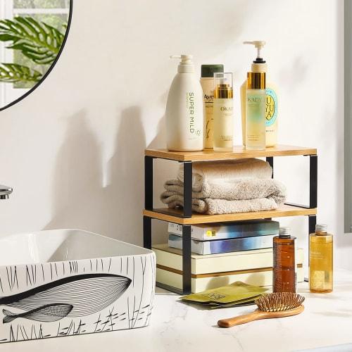 YMYNY Kitchen Rack, 2-Piece Set, Seasoning Rack/Spice Rack, Countertop Shelf, Stackable, Expandable Cabinet Storage Case for Aquariums, Cosmetics, Can