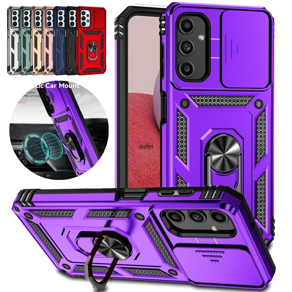 Противоударный чехол-броня военного класса с выдвижной шторкой для камеры для Samsung Galaxy S25 Ultra Plus S24FE A16 A06 A26 A36 A56 с кольцом-подставкой