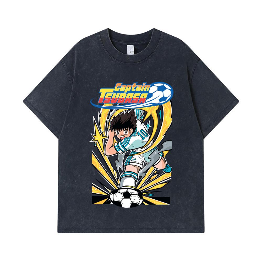 275 GSM Washed T-shirts 100% Cotton Captain Tsubasa V1 Print Unisex Heavy Cotton T Shirt