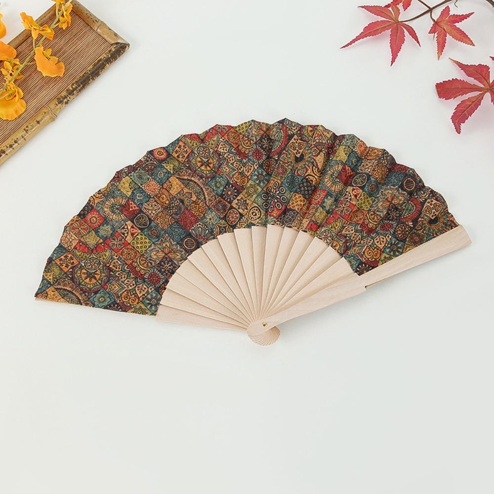 Props Hand Held Fan Bohemian Style Hand Folding Fan Portable Wooden Folding Fan