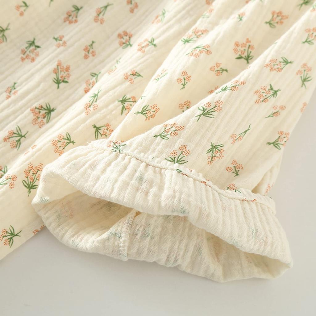 Летний Комплект Пижамы с Цветочным Верхом и Газовыми Штанами Японский Дневной [SISOFTLY] Пижама, Комплект из 6/8 предметов, Джинбей, Женская, Летняя, Хлопок, Брюки 7/8,