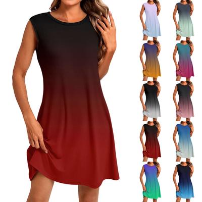 Женское модное повседневное платье с принтом, круглым вырезом, без рукавов, короткое