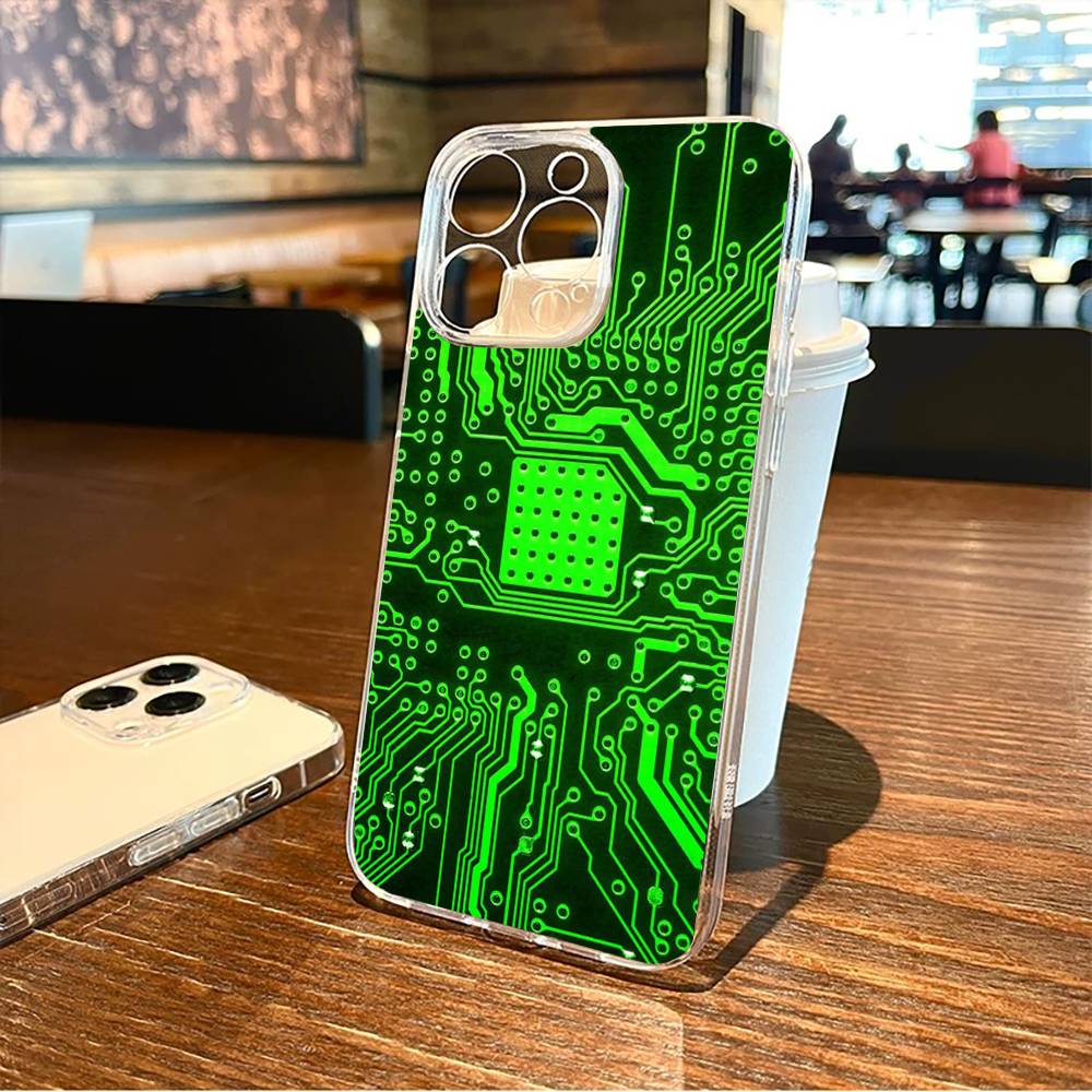 Чехол для телефона с принтом печатной платы Для iPhone17,16,15,14,13,12,11 Plus,Pro Max Мягкий прозрачный чехол