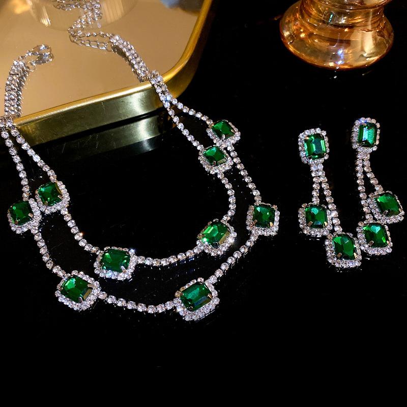 Роскошные серьги-колье для женщин, темно-синие, зеленые серьги, свадебные комплекты ювелирных изделий для невесты