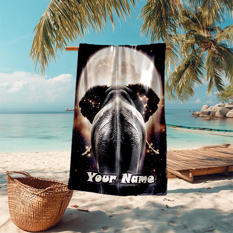1PC Custom Name Epic Elephant Moon Night Beach Towel Highly Absorbent And Sand-Resistant Towel for Swimming, Pool, Yoga, And Travel Lightweight
