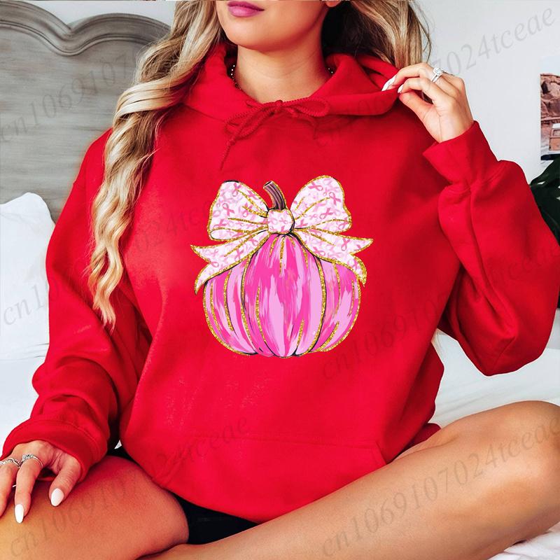 Unisex Breast Cancer Pumpkin Design Hoodies Breast Cancer Awareness Graphic Hooded Sweatshirts in October We Wear Pink Tracksuits Gifts