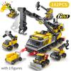HUIQIBAO 6IN1 City Fire Car Police Truck Engineering Crane Building Blocks Tank Helicopter Bricks Set Toys for Children