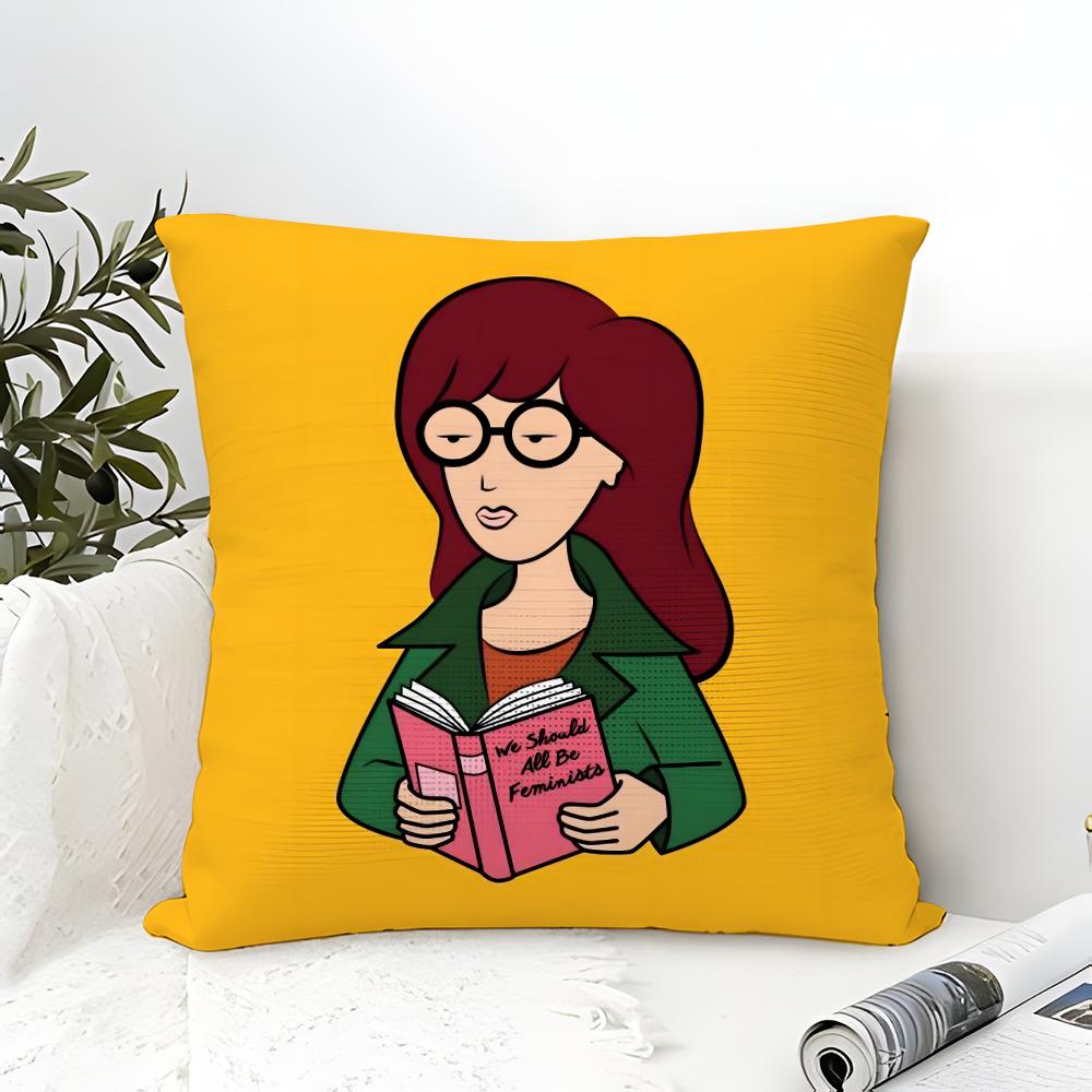 Cartoon DDaria Pillow Case Cotton Linen Fabric Square Zipper Pillowcase Home Decorative Living Room
