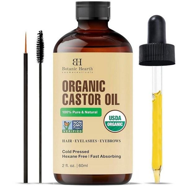 Botanical Hass Castor Oil | 100% чистое и без гексана | В комплект входят щеточки для бровей и ресниц | Касторовое масло 2 жидких унции, 1 упаковка