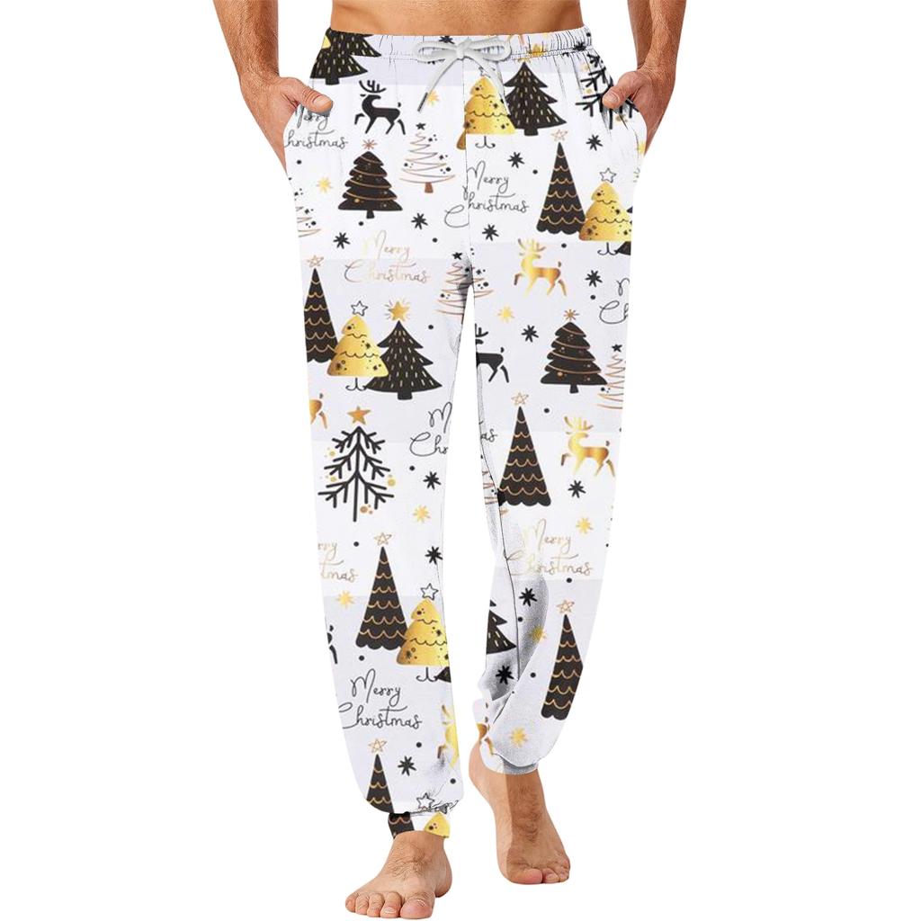 Pantalones de pijama con estampado navideño para hombre para comodidad en otoño e invierno