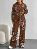 European, American Autumn And Winter Casual Retro Flower Long-Sleeved Suit Women'S Hooded Sweater Trousers Two-Piece Set