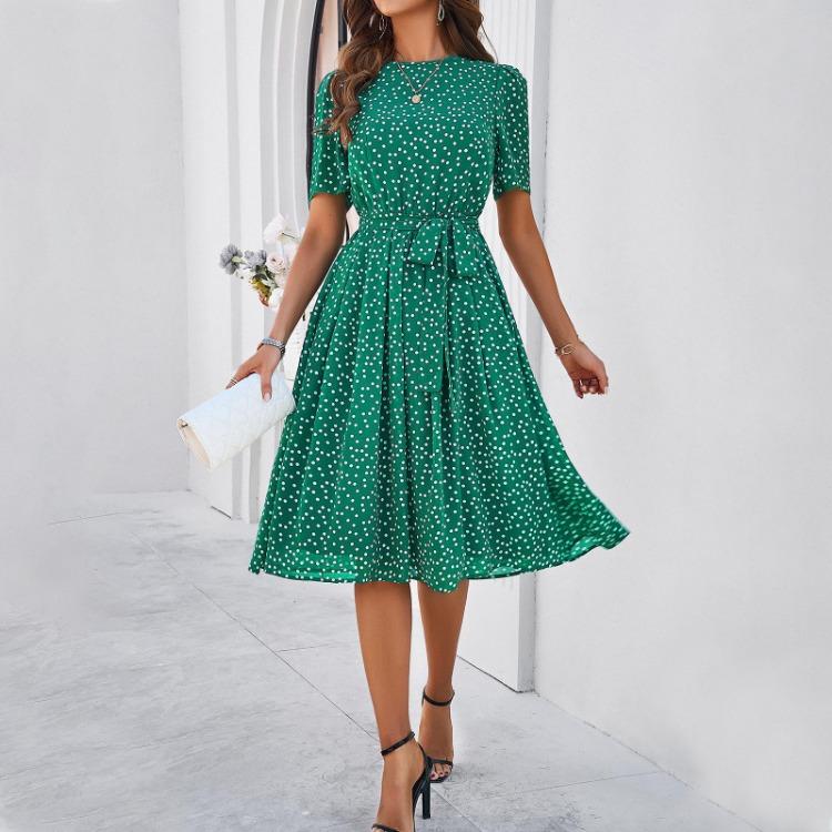 Women European American Polka Dot Lace Up Dress Diyun Spring Summer Collection Fashion Trendy