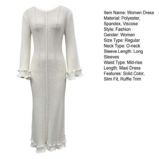 Женское платье макси с круглым вырезом сзади, на шнуровке, с открытой спиной, вязаное платье, однотонное, облегающее, с рюшами, длинное платье