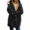 Women's Fashion Solid Color Pocket Button Hooded Plush Coat