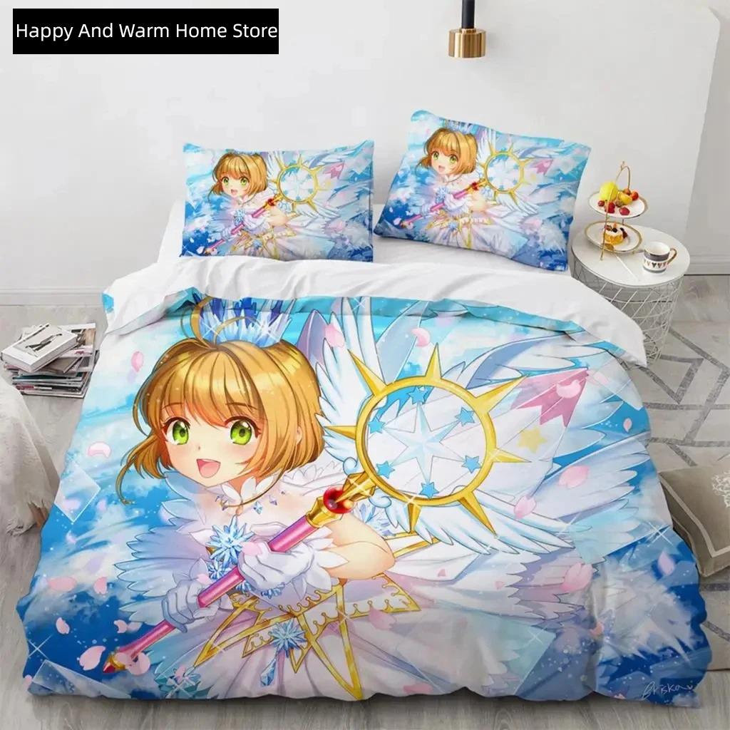 Набор постельного белья Cardcaptor Sakura, Мягкое пододеяльник, Теплое одеяло, Комплект постельного белья, Удобный чехол для одеяла, Наволочка, Размеры King Quen Twin