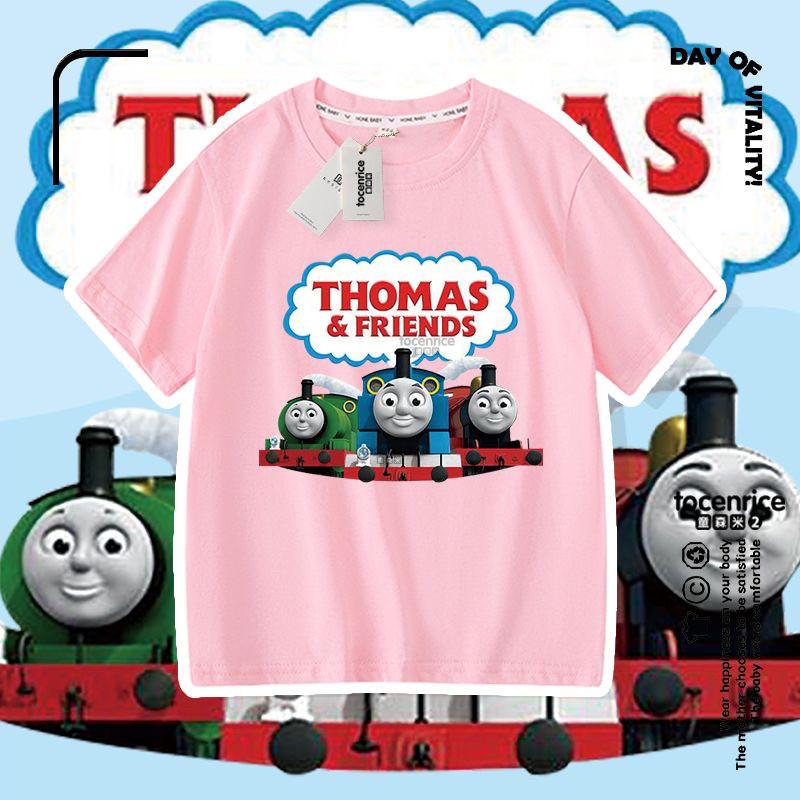 Boys Thomas the Train ShortSleeved TShirt Pure Cotton Cartoon Design Casual Summer Shirt for Children