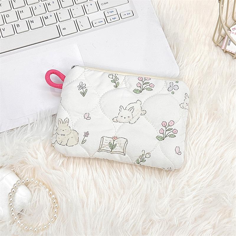 Ins Style Flower Coin Purse Cartoon Rabbit Clutch Bag Lipstick Earphone Sundries Storage Bag Wallet Pouch Mini Makeup Bag