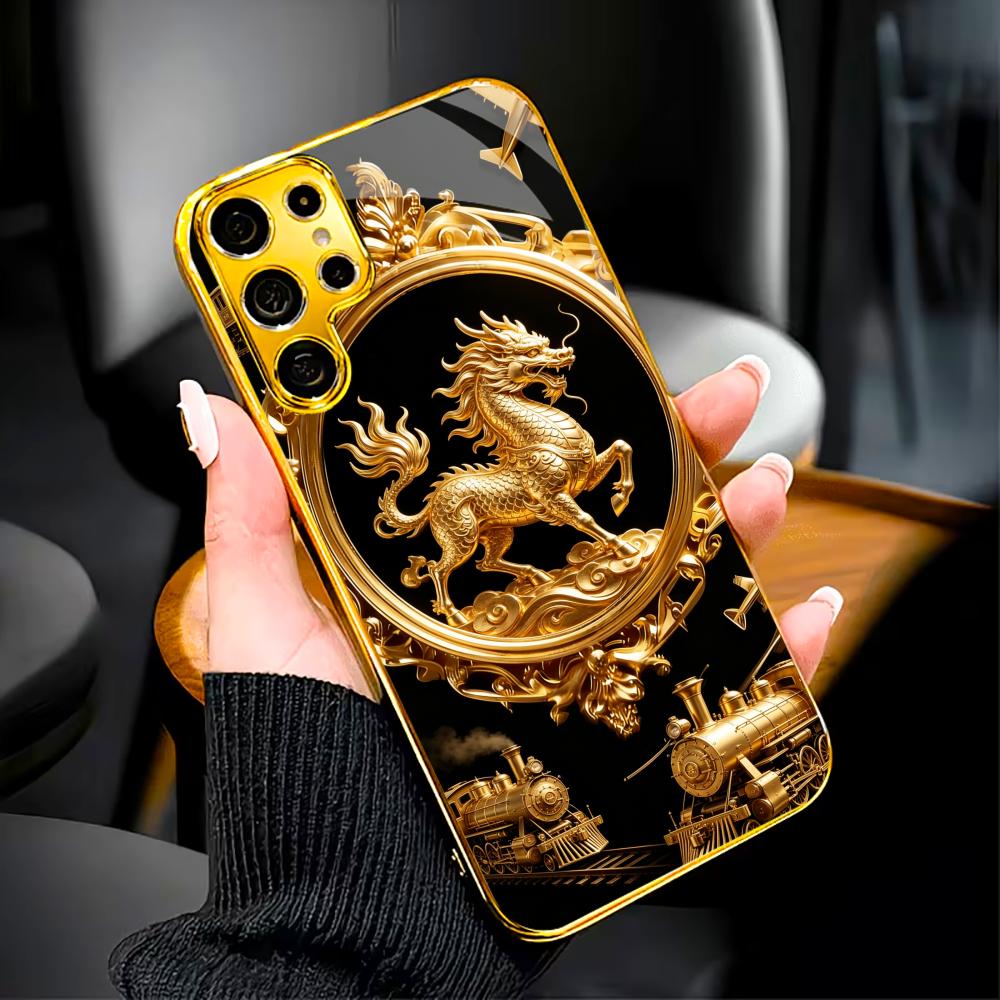 Блестящий Позолоченный Чехол для Телефона с Килином Стекло s25 ultra case s26 ultra case для Samsung Galaxy S26 S25 S24 S23 S22 FE Ultra Plus