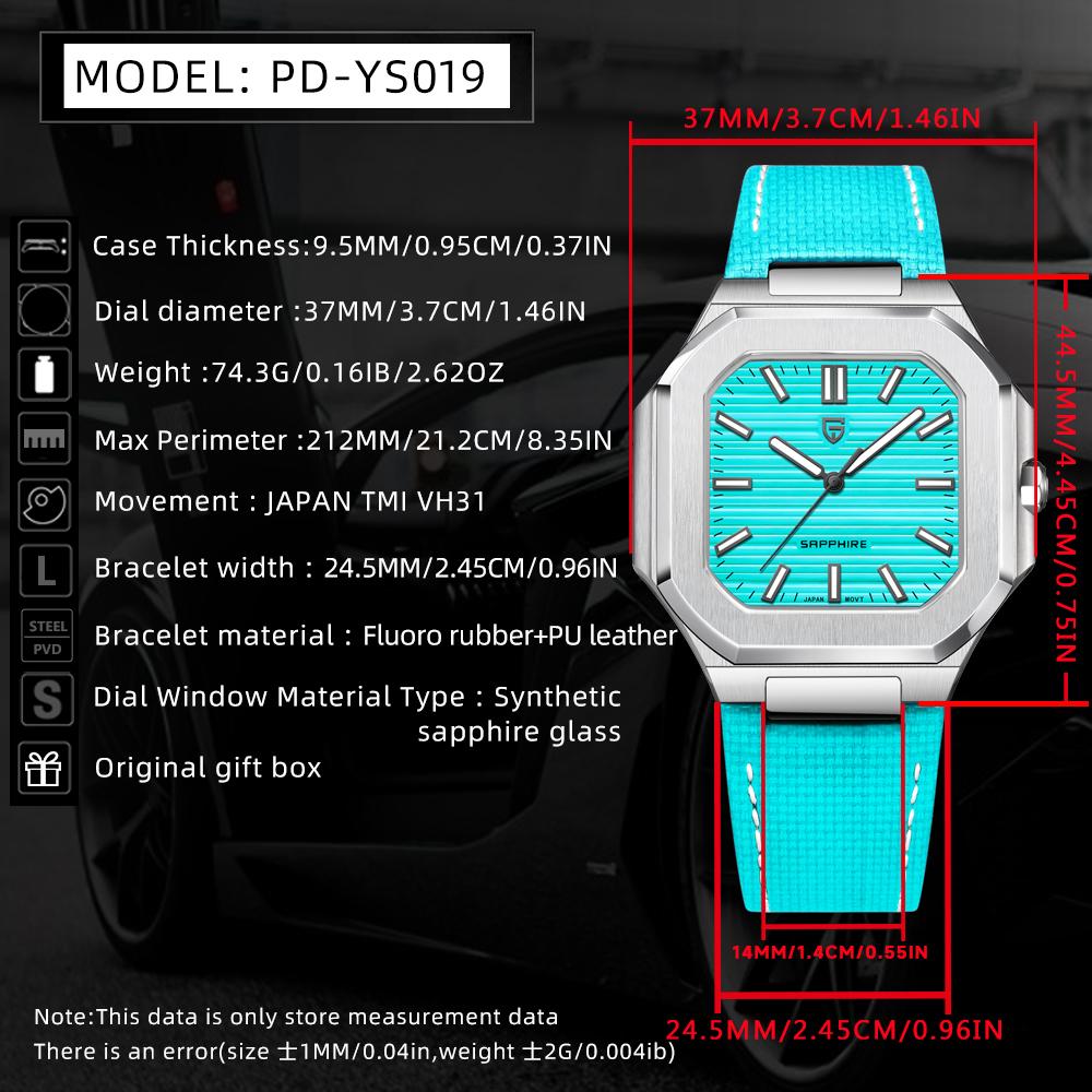 PAGANI DESIGN New Square Sapphire Crystal Luxury Watch Quartz 316L All Steel Waterproof Men watch Japan Movt Luminous Clock