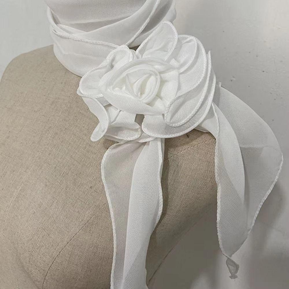 Elegant Silk Rose Scarf Soft Women’s Neck Scarf Fashion Long Floral Scarf Daily Outfit