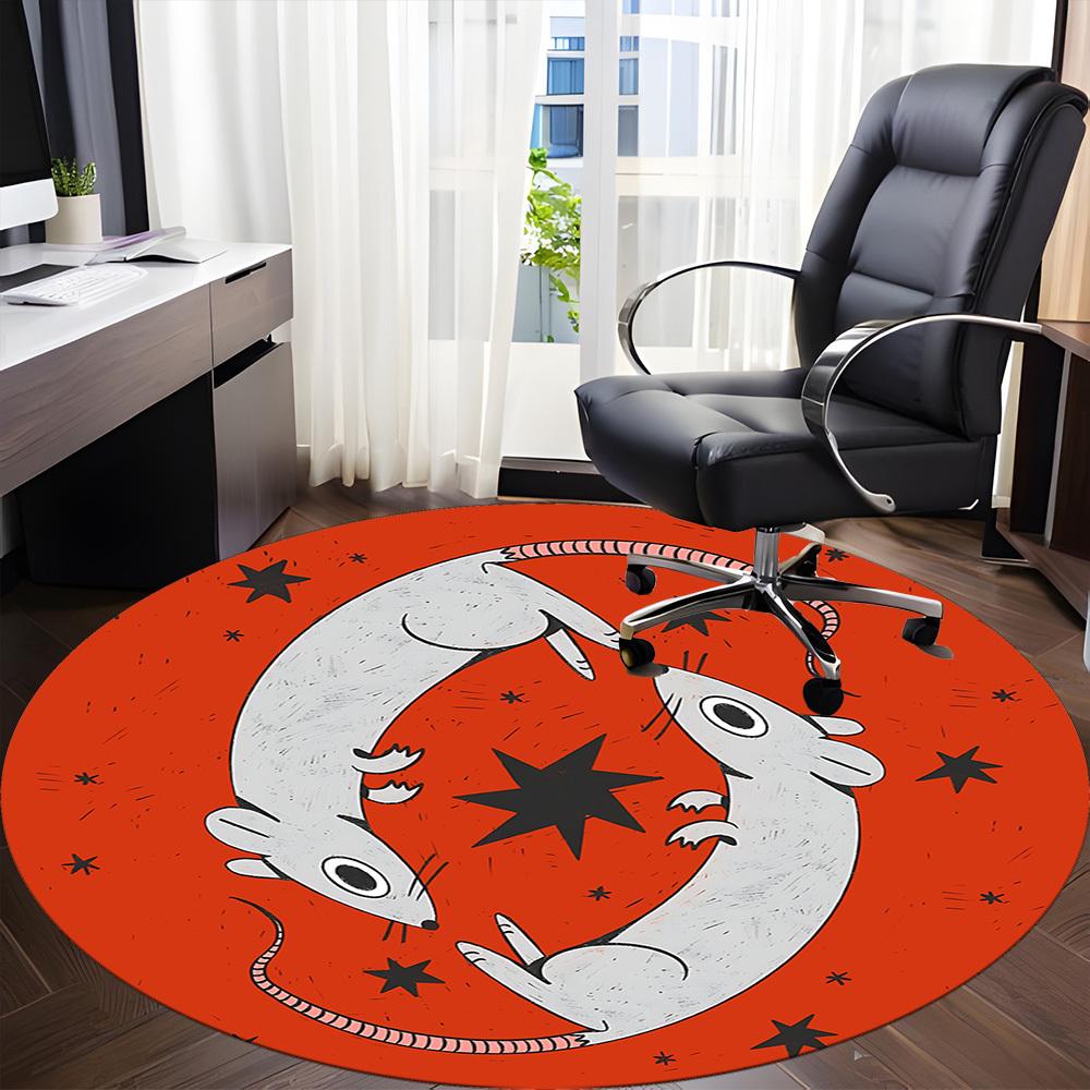 1pc Mouse Zodiac Office Round Area Rug, Mat Suitable For Office, Under Office Chairs Bedroom Living Room Home Decor, Room Deco