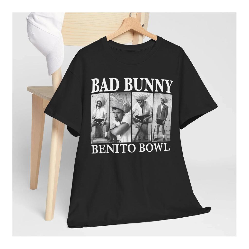 2026 Bad Bunny Super Bowl Печатная хлопковая футболка Летняя мужская и женская одежда Модная повседневная хип-хоп Y2K футболка Подарок для фаната