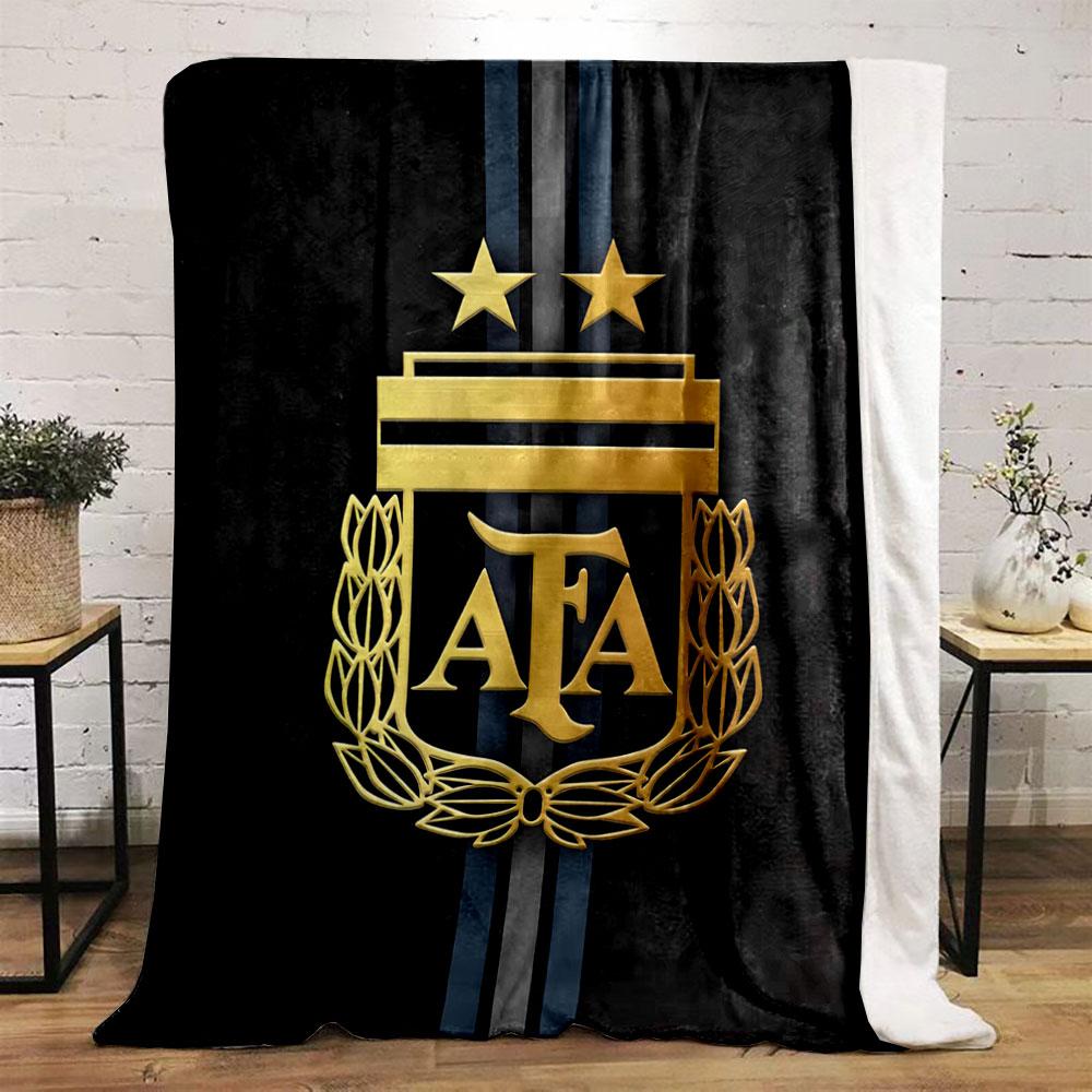 Gold emblem with "AFA," two stars, laurel wreath, and vertical stripes. for all seasons blanket lunch break throw gift