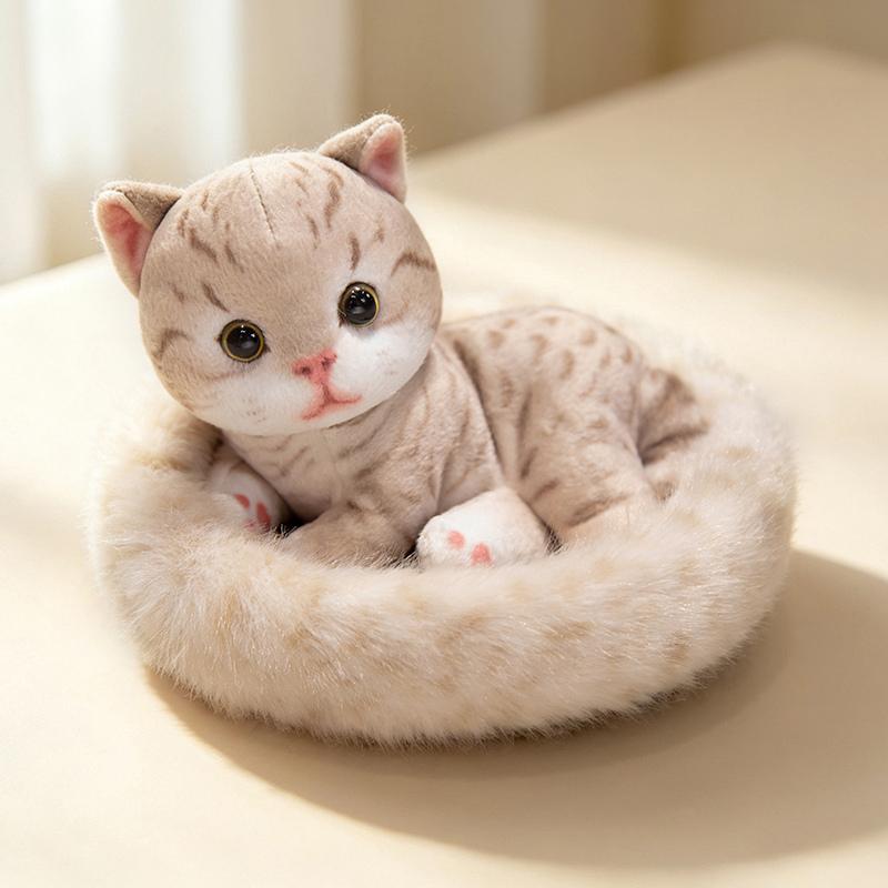 Симуляция короткошерстной сиамской трехцветной кошки с кошачьей лежанкой, плюшевые игрушки, набитые реалистичные куклы, животные, игрушки для домашних животных для детей, подарки, декор для дома