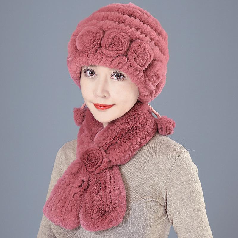 Fur Hat Female Winter Rex Rabbit Hair Middle Old Lady Warm Grandma Hat Mother Hat Old Man Hat Hair Scarf