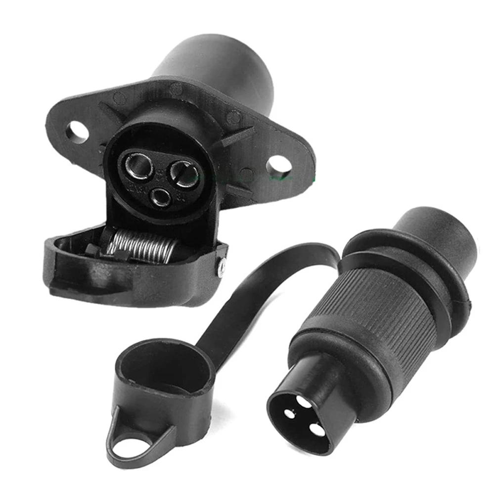 12V 3 Pin 3 Pole Trailer Socket Connectors Plug-in Interface Adapter Round Trailer Tractor Plug for Car Caravan Truck Vehicle