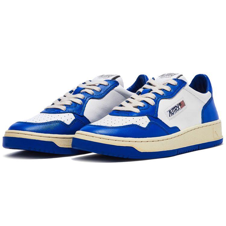Autry Leather Low Top Lace Up Round Toe Sneakers Women sneakers White Blue AULW-WB15