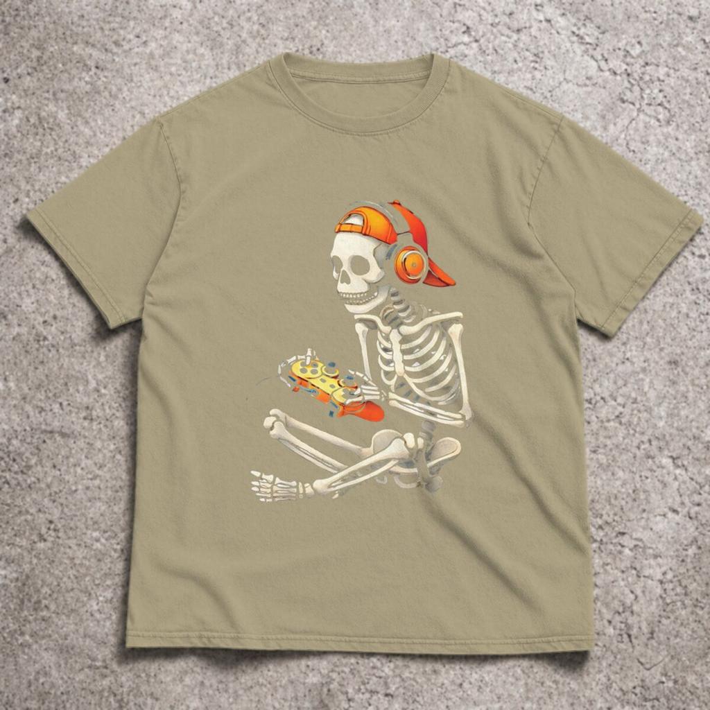 Halloween Skeleton Gamer Tshirt Video Gaming Boys Unisex Tees Tshirt Classic Cool Tshirts Tops Round Short Sleeved Tees Tops