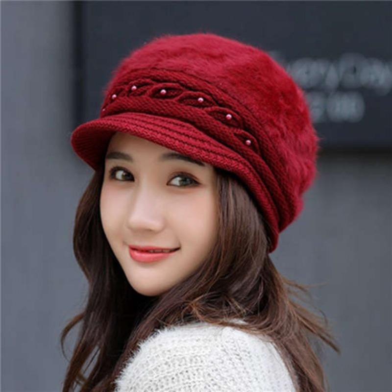 Women's Fall and Winter Knitted Hat Rabbit Hair Hat Velvet Hat