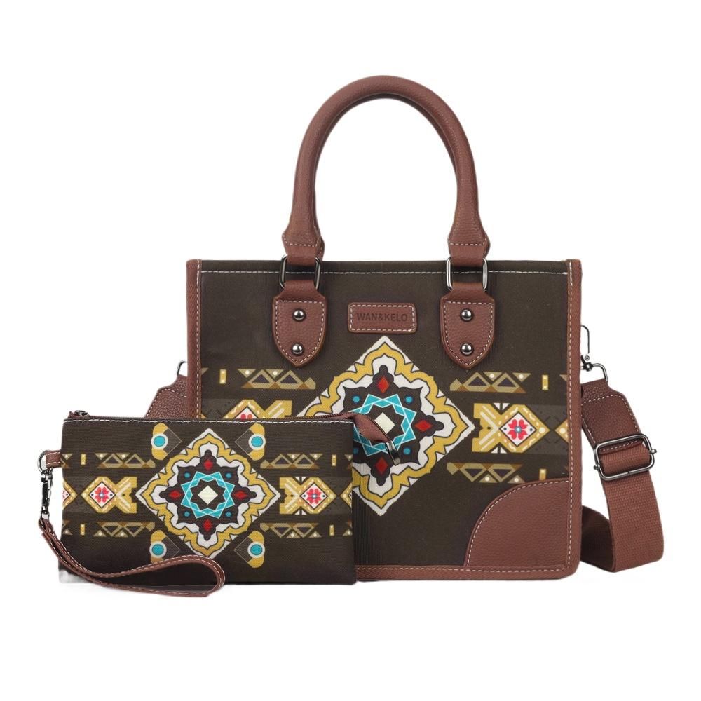 Новые наборы женских сумок в этническом стиле в стиле бохо, ретро-холщовая горизонтальная квадратная женская сумка-тоут с модным принтом, портативная женская сумка-мессенджер с кошельком