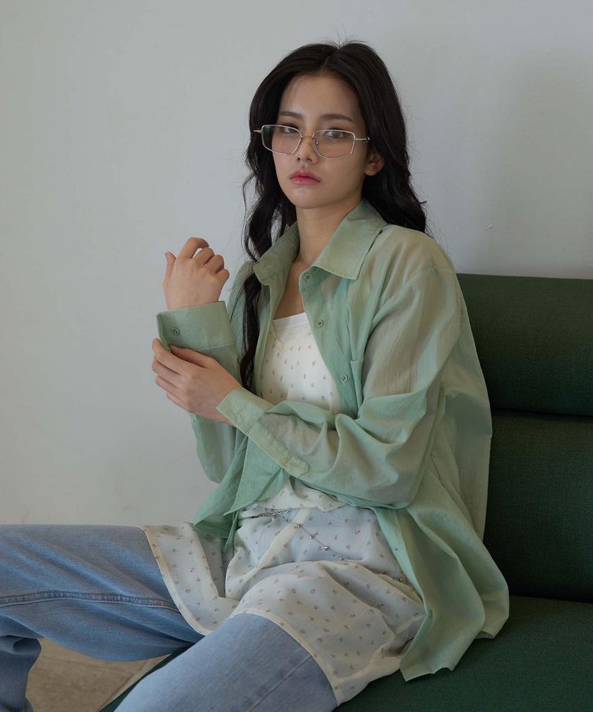 PLUNASTUDIO Soft See-Through Shirt Green